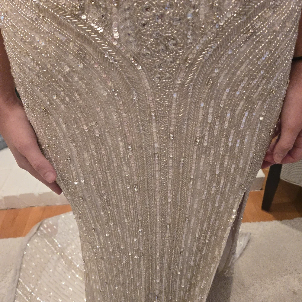 NEW AVA PRESLEY Strapless White And Silver Beaded/Sequin Prom Formal Gown Dress. - Picture 5 of 8